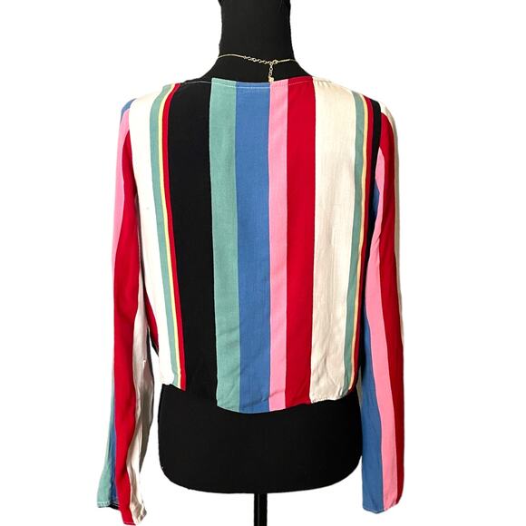 3/$15 Rue 21 Multi Colored Striped Long-sleeved V Neck Blouse - Picture 3 of 8